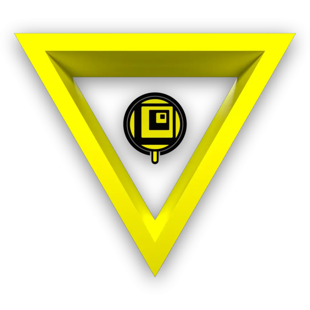 Logo emblématique de TYSSMART encadré d'un triangle inversé jaune, symbolisant la perspective stratégique et l'approche innovante de l'agence web de Lyon en matière de design et de communication visuelle.