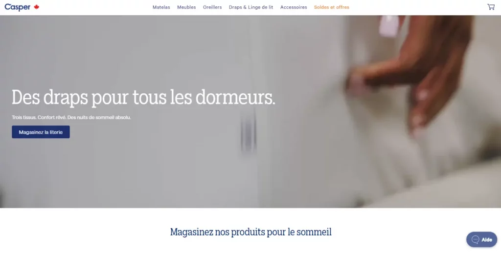 Casper : Landing page du matelas Casper, un cas d'école de l'inversion du risque avec l'essai de 100 nuits.