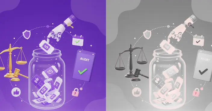 Illustration d'un tirage au sort transparent et légal, montrant une jarre de tickets, une balance de la justice et des icônes de sécurité.