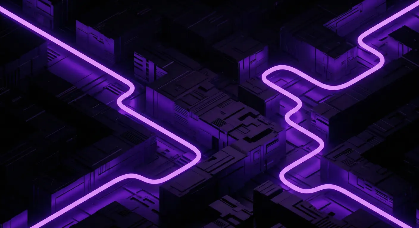 Illustration futuriste d'un fil d'ariane SEO guidant l'utilisateur à travers l'architecture d'un site web