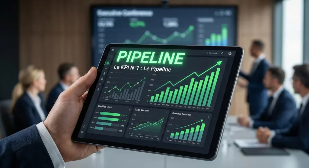 Définition du CMO en 2026 : Plus qu'un Marketeur, un Architecte de Croissance 2 Tableau de bord marketing affichant le pipeline commercial, le KPI principal du CMO pour mesurer la croissance.